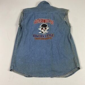 Bikers Image Key West Shirt Mens‎ Large Blue Denim Sleeveless Southernmost Ride